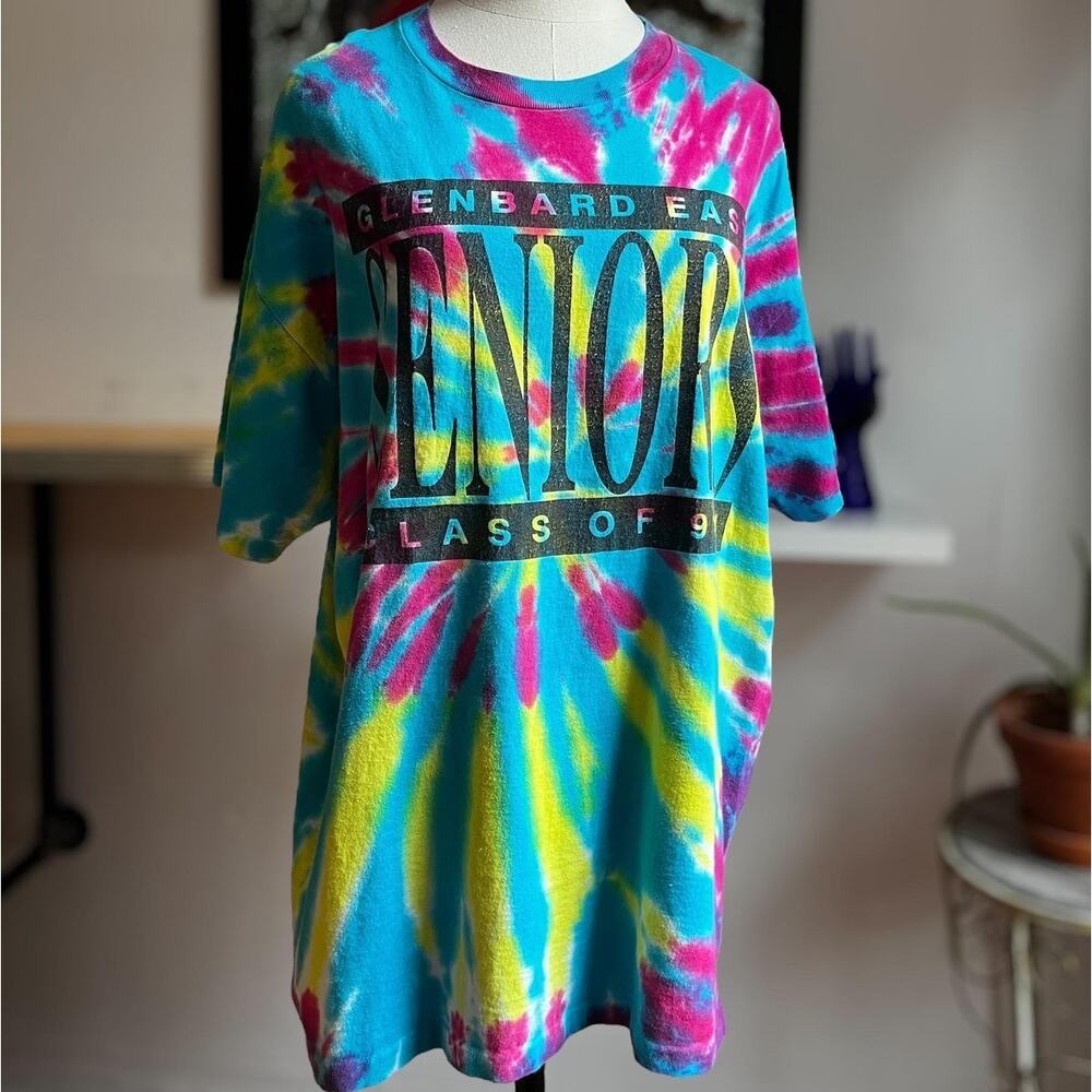 Vintage Eye Dye T-Shirt | 90s Seniors Class Tee | Band Tour Style Graphic | XL